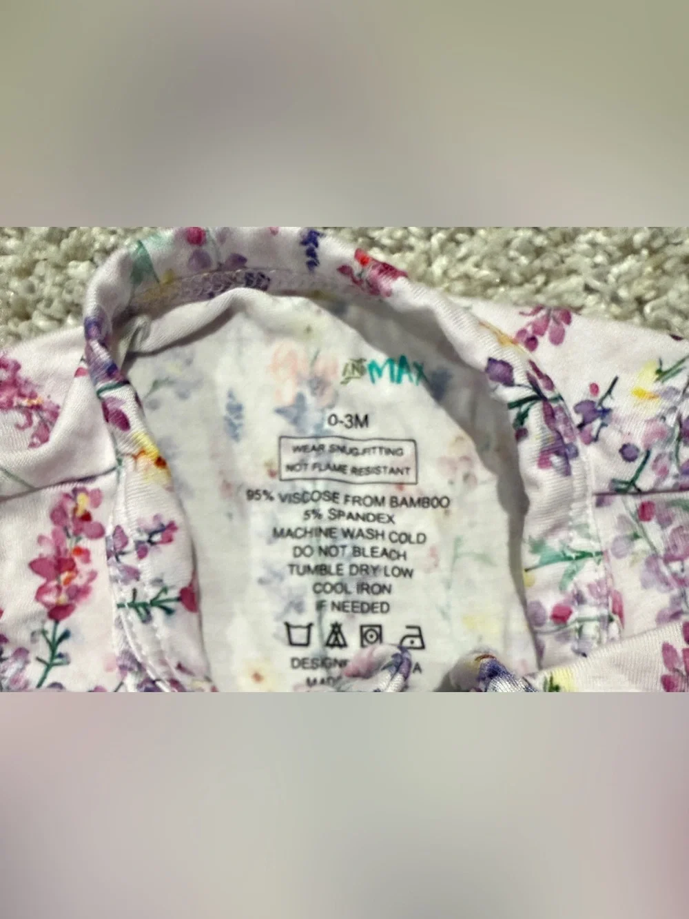 Gigi & Max Baby girl purple floral footie pajamas with headband 0-3M